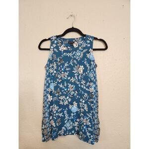J. Jill‎ Women's Blue White Floral Print Stretch Round Neck Tank Top Size XS